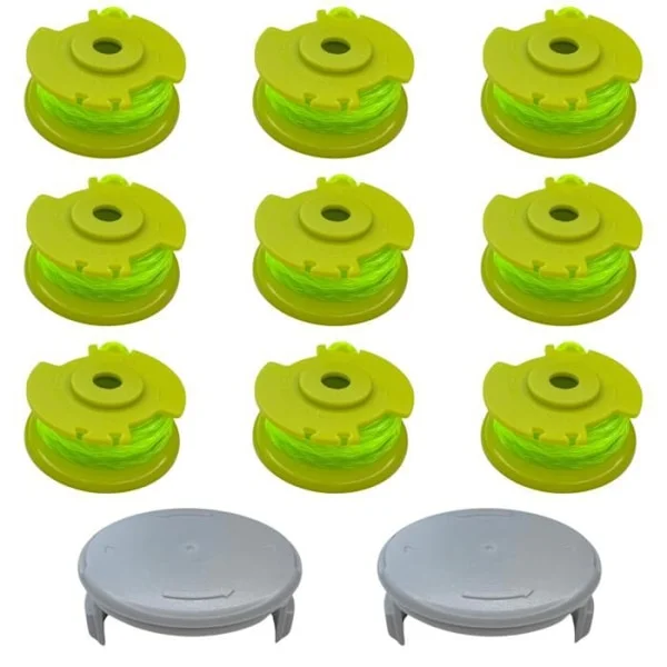 Bobin tråd ersättning AC80RL3 kompatibel med Ryobi One+ 18V 24V 40V Ø2mm L3,4m [Paket med 9 spolar + 2 lock] Phonillico
