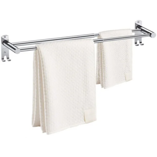 Extendable Towel Rail 50-90 cm in Stainless Steel - Double Adjustable Wall Bar - No Drilling Required for Installation - For Bathroom and Kitchen