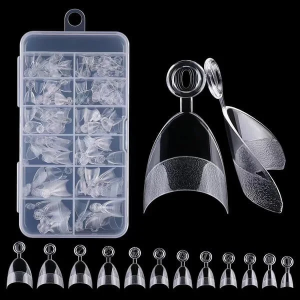 French Manicure Tip Extensions, Clear Short Almond Gel Nail Extensions, 12 Sizes, with Storage Box, 240 Clear Tips.