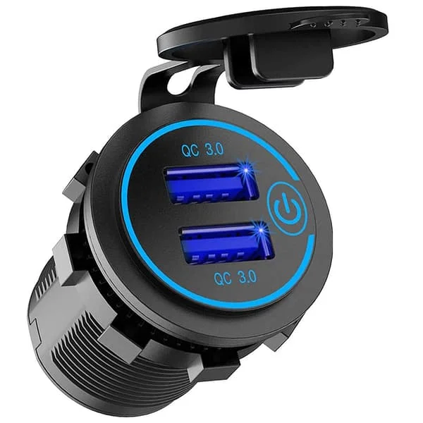 12v Usb-stikkontakt, Dobbelt Qc 3.0 Usb-biloplader Med Afbryder, 36w Usb Vandtæt Strømstikkontakt-oplader (kun med adapter)