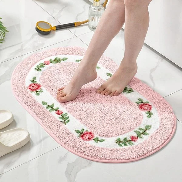 Bathroom Rugs Romantic Rose Flower Fluffy Area Rugs for Living Room Bedroom Non-Slip Absorbent Bath Mat Kitchen Mat Doormat