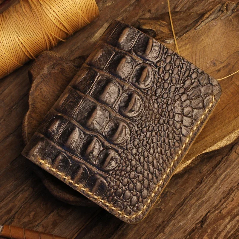 AliExpress - Retro Herren Alligator Muster Brieftasche hand gefertigte echte Leder kurze Brieftasche mit 6 Karten fächern falten Krokodil Design 