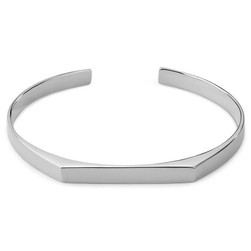 5 mm Polished Rhodium-Plated Adjustable 925 Sterling Silver Angular Cuff Bracelet for Men - Cuff bracelets