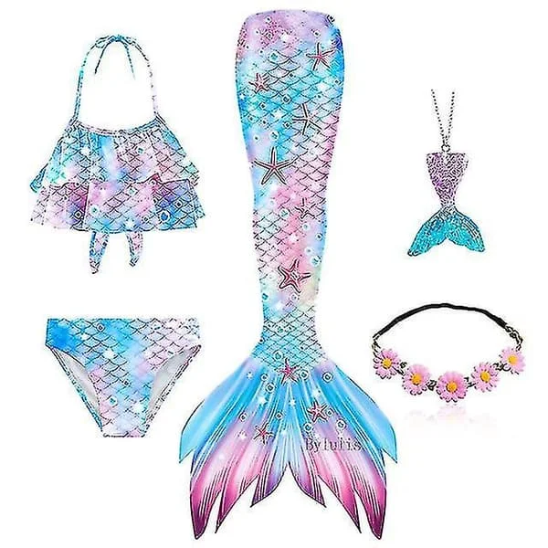 5 st/set Flickor Sjöjungfru Svans Baddräkt Barn Sjöjungfru Ariel Cosplay Kostym Fantasy Strand Bikini Set 4 Set 4 Set 4 Set 4_xx