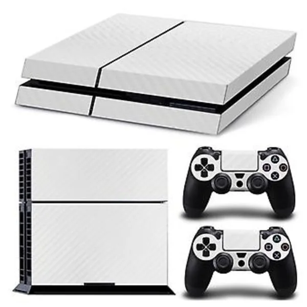Konsol Kolfiber Skin Sticker Wrap Kontroller Dammtät Vinyl Skyddande Dekal Fodral Skal för PS4 (Vit)