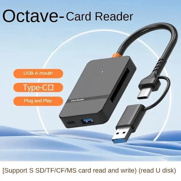 8-i-1 USB-kortläsare 3.0 Kortläsare SD Micro SD TF CF MS U Disk Compact Flash-kortadapter för bärbar dator Smartkortläsare Svart