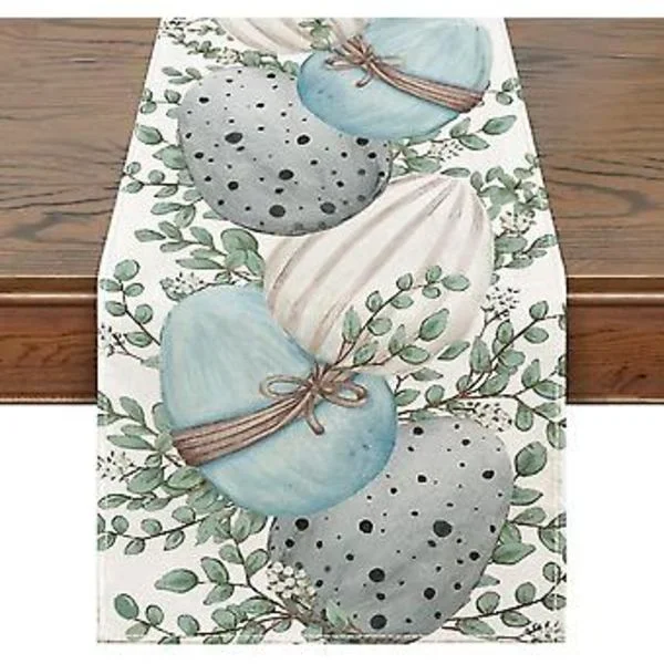 Easter Table Runner, Easter Egg Decoration, Happy Easter Tablecloth, Seasonal Spring Party Decoration, Indoor and Outdoor Table Decoration (33x183 cm)