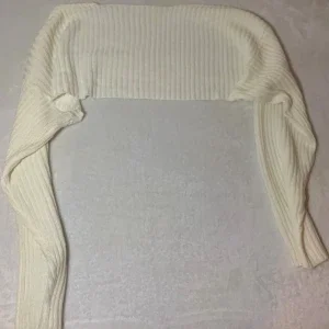 Vit ribbad bolero med långa ärmar