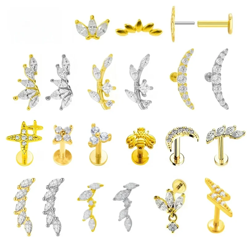 AliExpress - ASTM F136 G23 Titanium Blad Tak Push In Threadless Labret Piercing 16/18/20G Oorbel Stud kraakbeen Groothandel Lichaam Sieraden