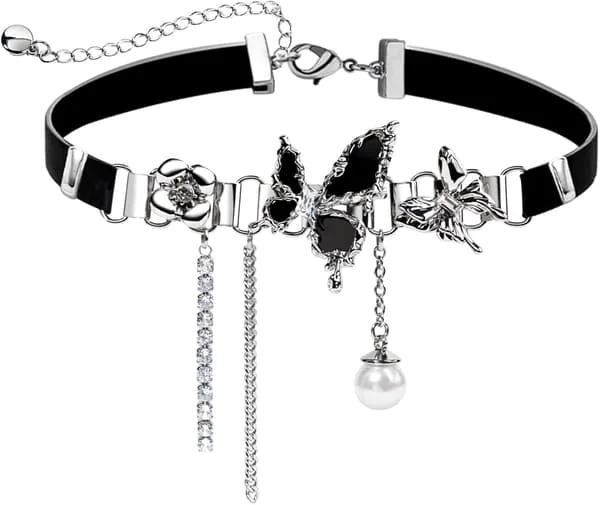 Sorte Choker Halskæder til Kvinder Sommerfugl Choker Halskæde Blødt Læder Choker Halskæder til Kvinder, Goth Choker Punk Nec