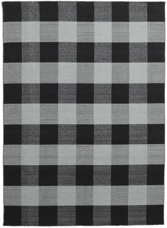Check Kilim 210X290 Black/Grey Checkered Rug