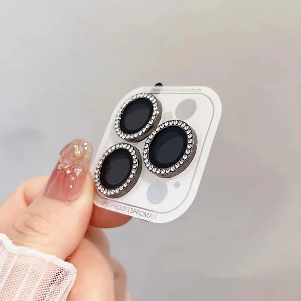 2-3st Lyx Diamant Kameraskydd kompatibelt iPhone 16 15 14 13 12 Pro Max Plus Glitter Ring Lins Glas Bakre Linsskydd Glänsande Skal