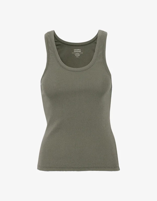 Women Organic Rib Tank Top - Dusty Olive - L