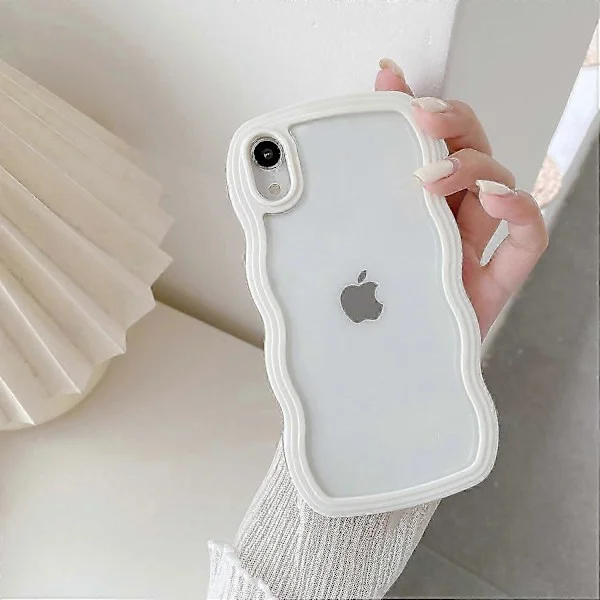 Kompatibel med iPhone XR-deksel, Søtt Krøllete Bølge Ramme Gjennomsiktig Deksel, Transparent Myk Silikon TPU Støtfangerbeskyttelse - Hvit