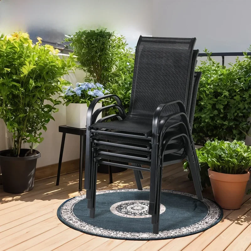 AliExpress - 4 Stück Gartenstühle, Stahl-Eisen + Teseline-Stoff, klappbar, hohe Rückenlehne, Balkonstuhl, Campingstuhl, Sitzgruppe im Freien, 