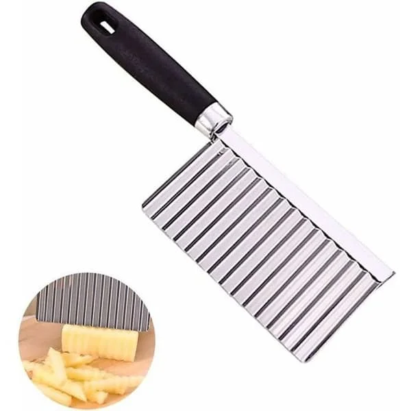 Vågkniv, pommes frites-skärare i rostfritt stål, potatisskärare för pommes frites, grönsaker, morötter, lök