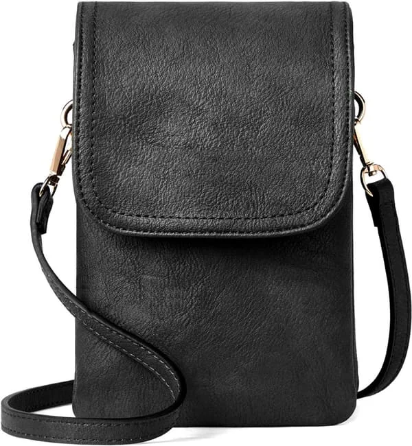 Small PU Leather Crossbody Bag for Women, Black - Phone Bag, Wallet with Adjustable Shoulder Strap