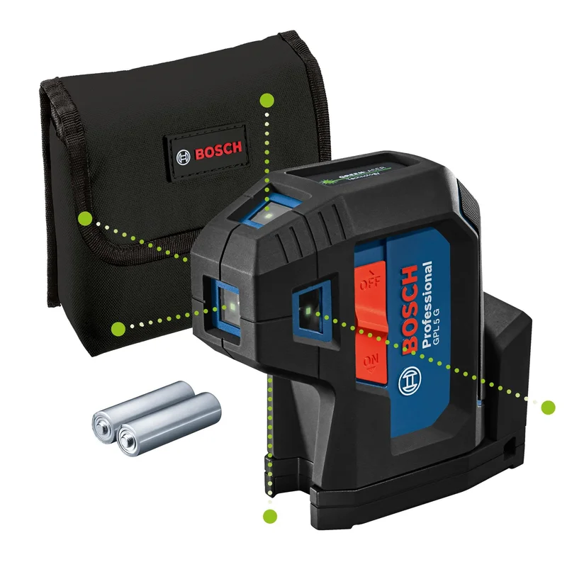 Bosch GPL 5 G Punktlaser grön, med batterier och väska, Laserinstrument