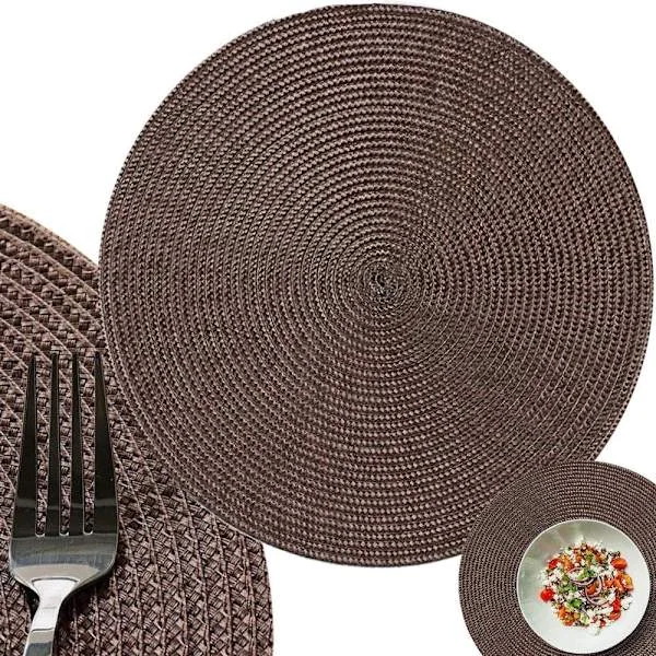 Rund bordstablett i plast flätad brun 38 cm 1-pack