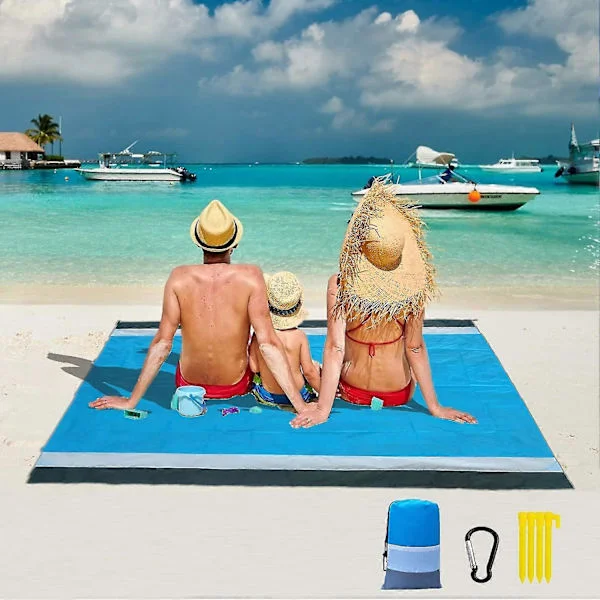 Strandmåtte, 200x210 cm Sandtæt Strandhåndklæde Vandtæt Gulvmadras Med 4 Pløkker, Foldbar Picnic Tæppe Måtte Strandtilbehør Kurv Udendørs Have
