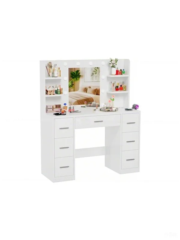 AliExpress - Homall Grote kaptafel met LED-verlichting en stopcontact, verstelbare helderheid, kaptafel met spiegel, 7 laden