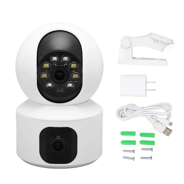 2.4G WiFi Säkerhetskamera Dubbla Linser HD Färg Mörkerseende Rörelsedetektering 2-vägs Talk Trådlös Övervakningskamera 100‐240V US-kontakt