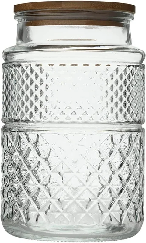 1800ML Stor Glasskrukke Matbeholder med Lufttett Bambuslokk