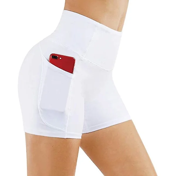 Yoga Shorts Gym Tights til kvinder Sidelommer Med Telefonlomme Højtaljede Yoga Gym Fitness Hvid(S)