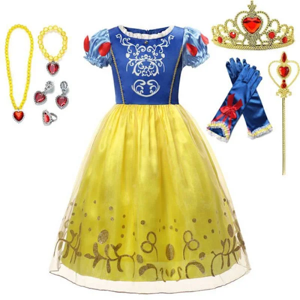 Snehvide Cosplay Piger Luksus Prinsessekjole Make-up Fest Halloween Kostume Kjole+Tilbehør Kjole+Tilbehør Kjole+Tilbehør 9-10 År (150cm)