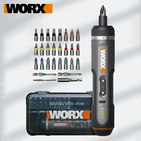 Skruvmejslar Worx 4V Mini Elektrisk Skruvmejsel Set WX242 Smart Sladdlös Elektrisk Skruvmejsel USB Uppladdningsbart Handtag 30 Bits Borrverktyg 230510