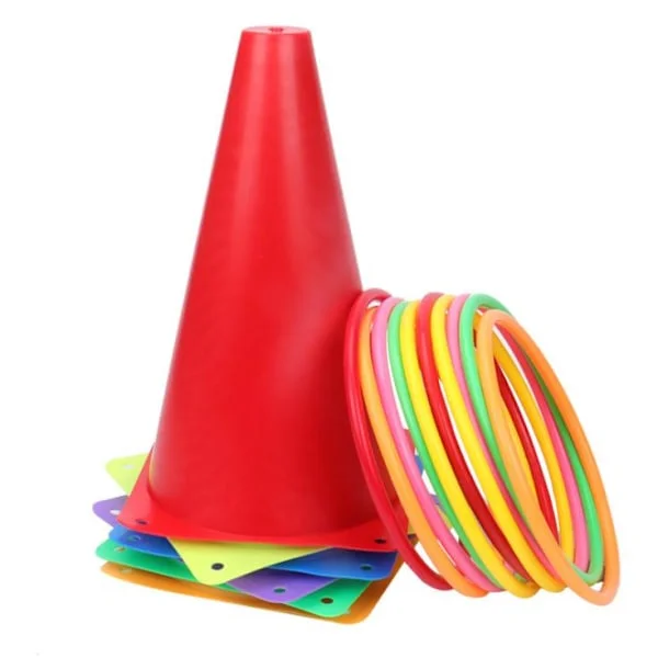(Specialerbjudanden) Hinderbana Tunna Ring Spel, Utomhus Spel Combo Set, Mjuka Plastkoner, Ringkastningsspel, Barnkalas Utomhus Spel Tillbehör/NC/
