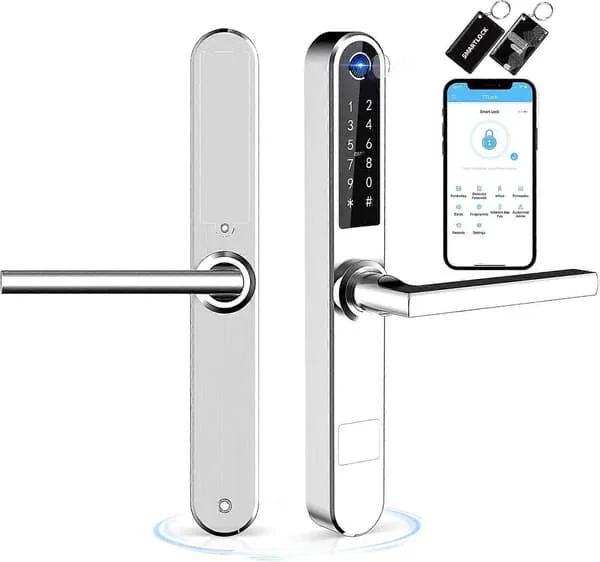 Slank smart fingeravtrykksdørlås med håndtak, nøkkelfri dørlås, Bluetooth fingeravtrykk tastatur kort nøkkelfri opplåsing for aluminium svingdør
