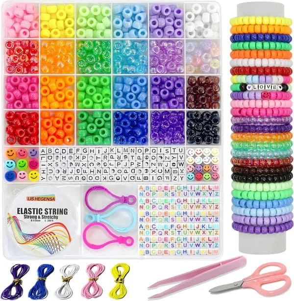 DIY-håndværk Gaver til piger Perle sæt, 1100PCS Pony Perler Armbånd Fremstilling Sæt med Dekorative Perler og Charms, Håndværk Tilbehør til