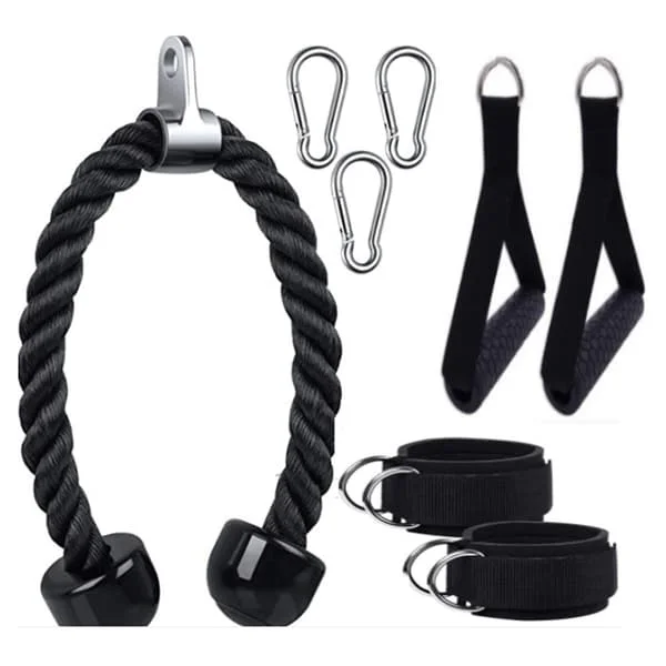 Fitness Dragrep Set 2 Träningshandtag 3 Karbinhakar Triceps Drag Ned Kabelmaskin Gym Tillbehör Svart