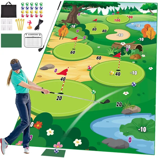 Golf Chipping Game Mat med Klubba, Inomhus Utomhus Spel för Vuxna och Familj Barn Utomhus Lekutrustning Stick Chip Spel Inomhus Golf Set
