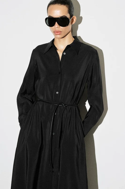 COS Women's Abito Chemisier Midi Fluido in Nero