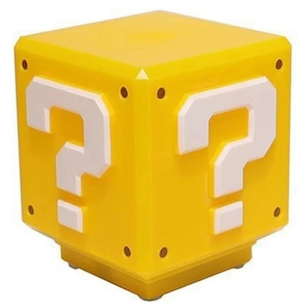 Super Mario Mini Frågetecken Lampa Spel Ljudeffekter Bordslampa Present till Barn Fans (FMY) Stor Storlek