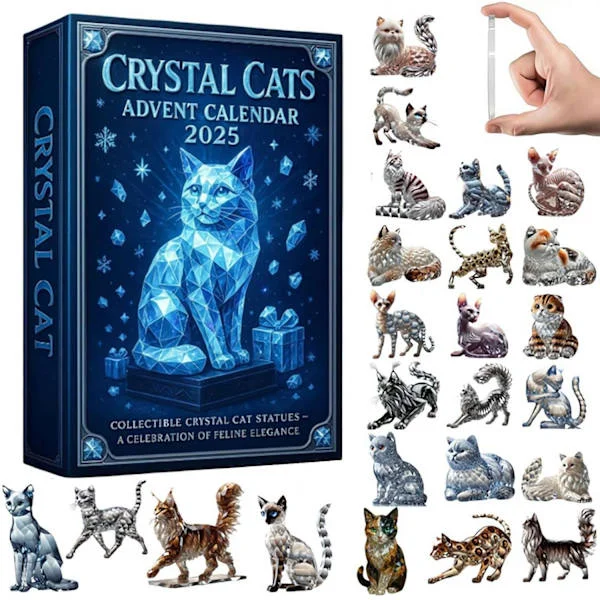 Crystal Cat Julekalender 2025 24 Dager Samleobjekt 2D Crystal Cats Anhengsett Morsomme Julekalendere 2025 Nedtellingskalender til Jul for Katter
