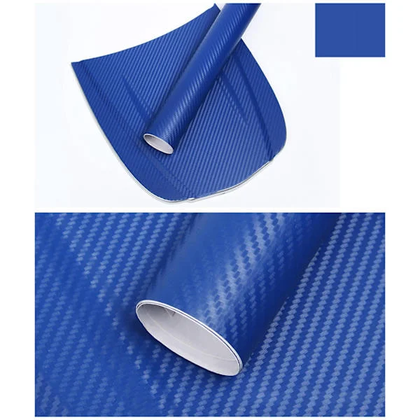 Kolfiber-look Wrapfolie 3D Tjockare Bil Externt Dekorativt Skydd Wrap Rulle Dekaler Dekal Blå 1.52mx30cm