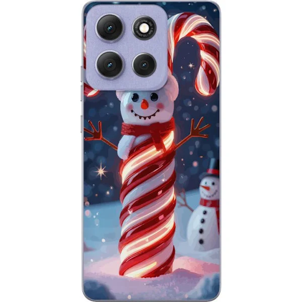 Compatible Mobile Case for Motorola Moto G86 Power Glittering Christmas Candy Snowman Shaped by Candy Canes Glowing Warmly in Winter Landscape with 