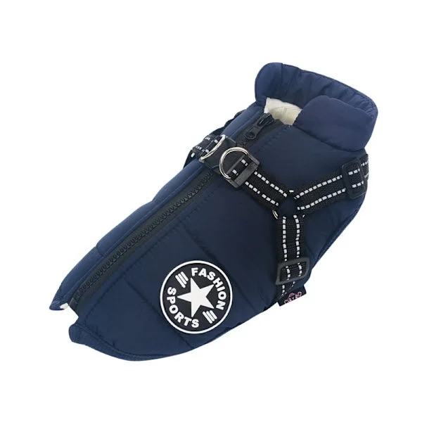 Warm Waterproof Jacket with Harness for Dog Winter Comfortable Cotton Clothes Padded Vest for Small and Medium Dogs Purplish Blue-FX- Purplish Blue 