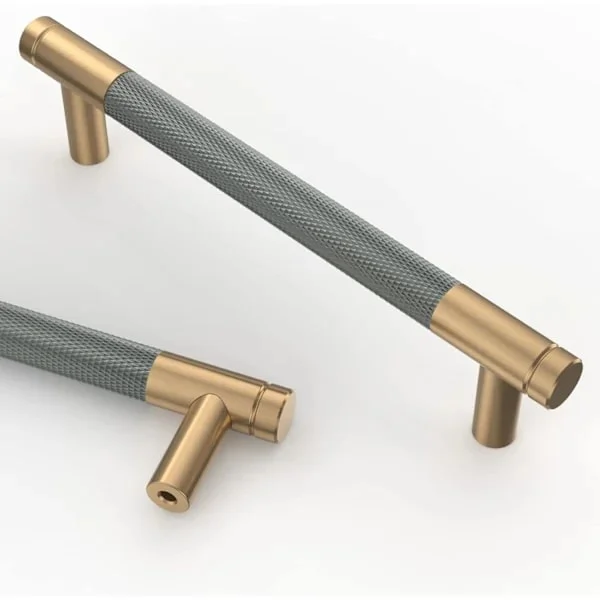 10 Pieces Gold Grey Kitchen Handles 128mm Gold Metal Furniture Handles with Screws, for Desks, Drawers, Cabinets, Wardrobes UK0026【PL】