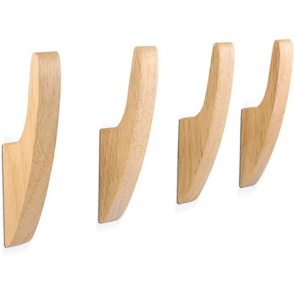 4-pack Wall Mounted Hook, Wooden Hooks for Hanging, Towel Hooks, Coat Rack for Bedroom Living Room Hallway