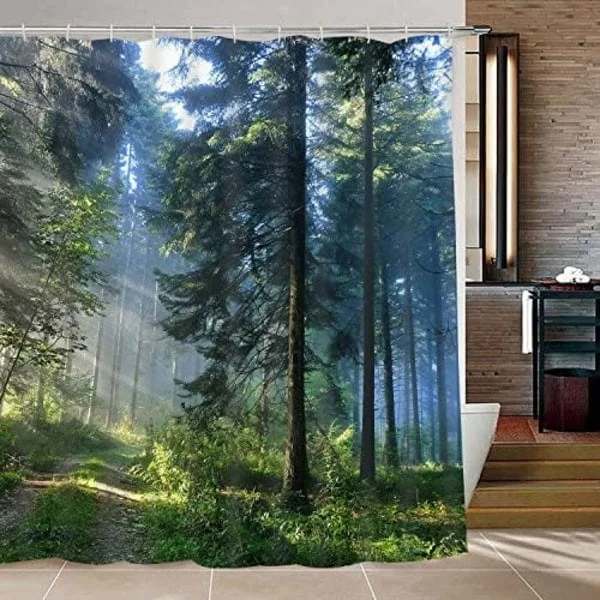Badrum duschdraperi skog duschdraperi med 12 h