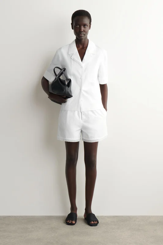 COS Women's Lace Trimmed Cotton Shorts in White