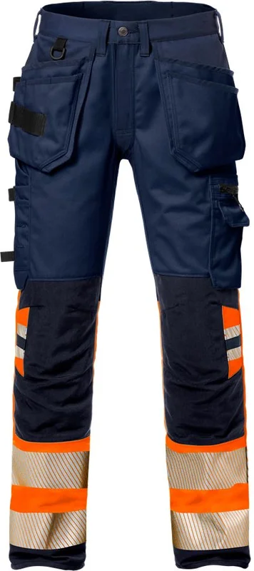 Arbetsbyxor Fristads Herr Varsel hantverkarbyxa stretch 2706 PLU, klass 1, Varsel Orange/Marinblå Arbetskläder
