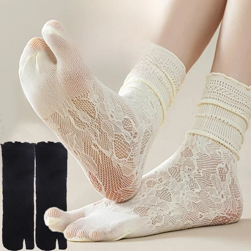 AliExpress - Mode japonaise Tabi orteil chaussettes femmes été Sexy dentelle deux doigts chaussettes maille respirant solide Transparent fendu Tabi 