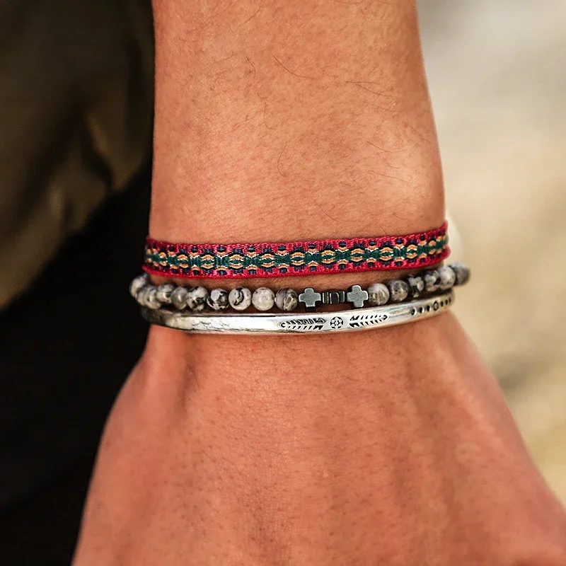AliExpress - 3 Teile/satz Einstellbare 925 Silber Überzogene Armband Naturstein Karte Stein Perlen Tibetischen Buddha Knoten Seil Für Männer Schmuck 