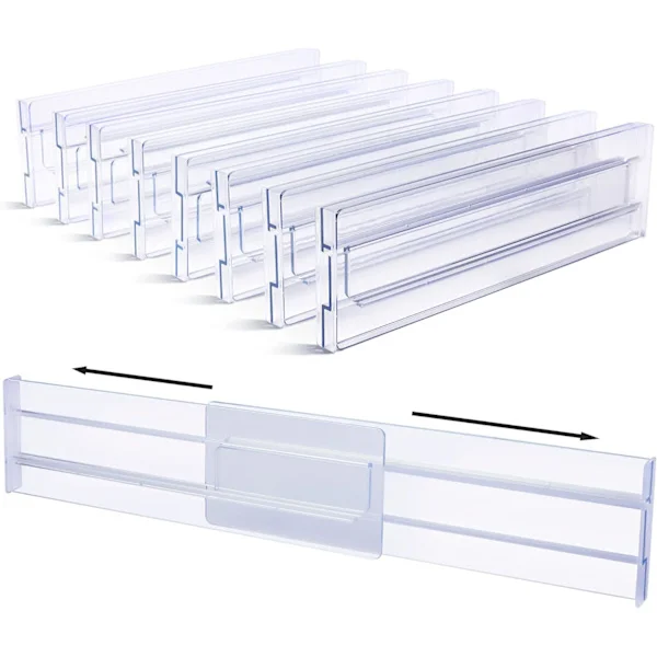Set of 8 Adjustable Drawer Dividers 8.1 cm High, Expandable 27.9-52 cm, Dressers, Kitchen Utensils and Desk Storage