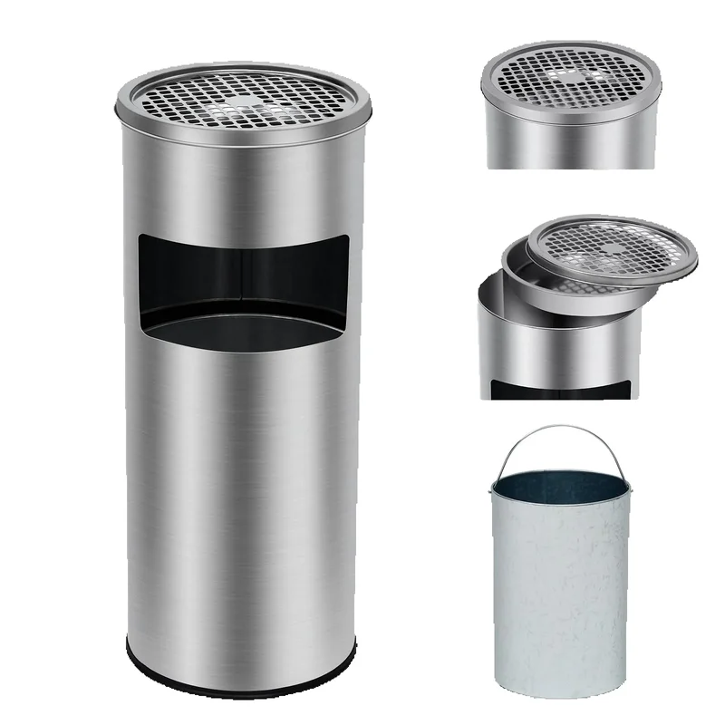 AliExpress - 4,5 Gal/17L Outdoor-Mülleimer, gewerblicher Edelstahl-Abfalleimer, runder kompakter Mülleimer mit herausnehmbarem Aschenbecher und 